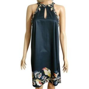 NEW Women's Navy Floral Halter Keyhole Neck Midi Dress Size Medium NWT